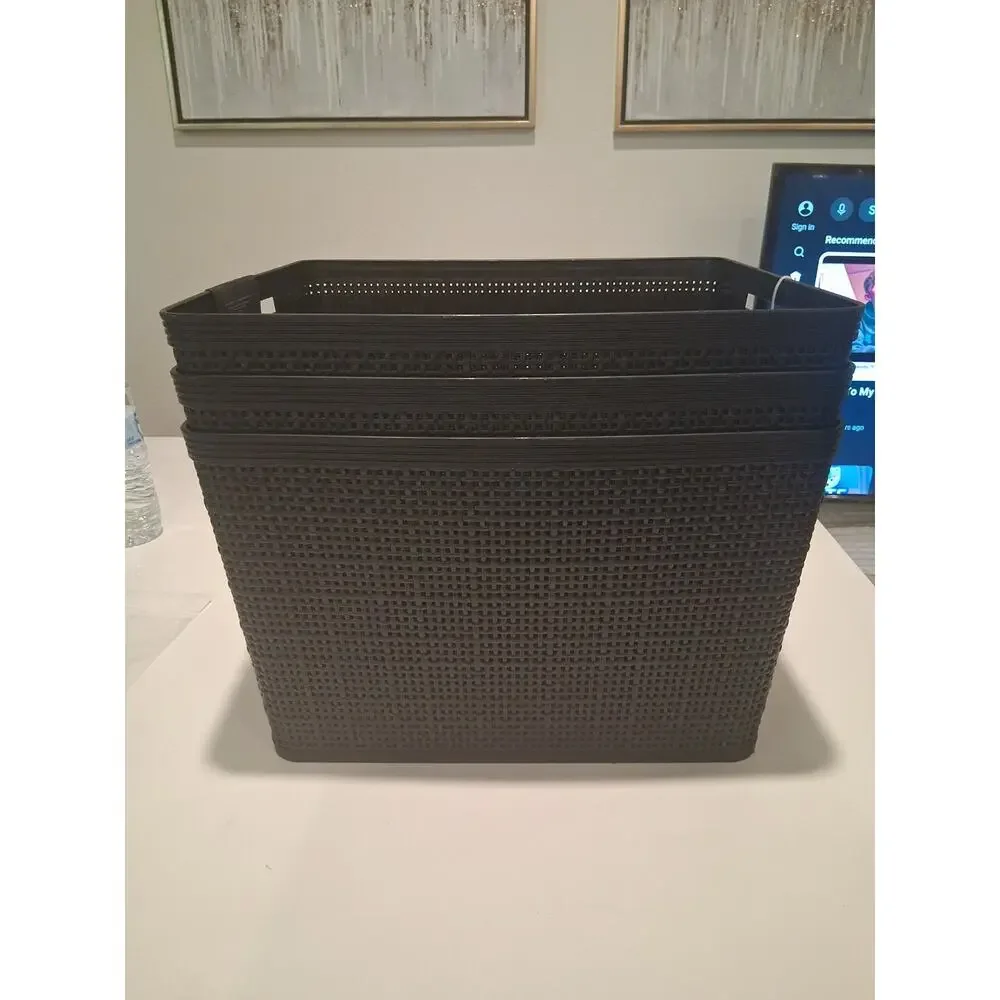 BINO Set of 3 Large Plastic Storage Baskets Multi-Purpose Organizers with...